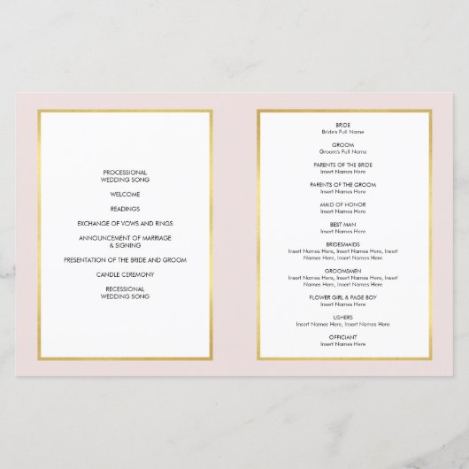 PROGRAMME DE MARIAGE en lettres brossées or cadre  (Dos)