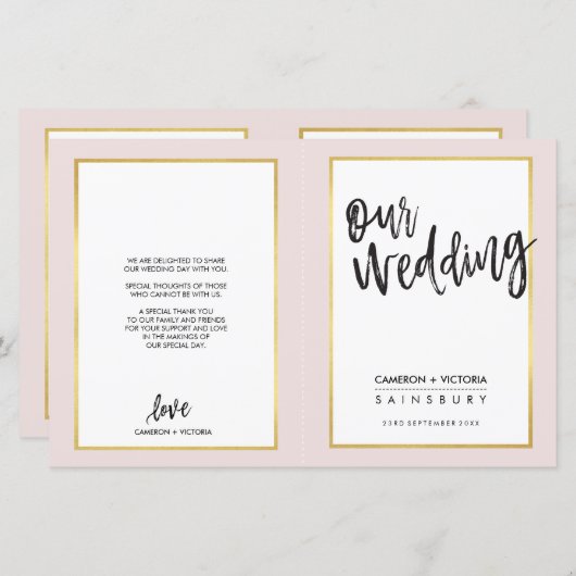 PROGRAMME DE MARIAGE en lettres brossées or cadre  (Devant / Derrière)