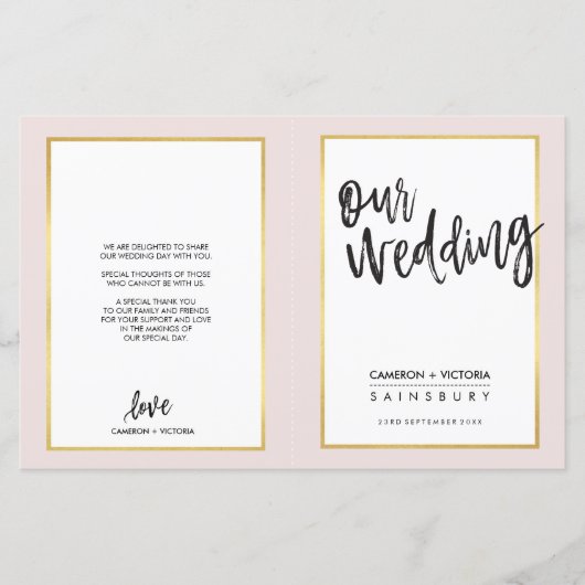 PROGRAMME DE MARIAGE en lettres brossées or cadre  (Devant)