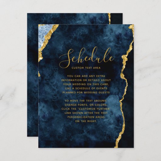 Programme de mariage en marbre bleu nuit or feuill (Devant / Derrière)