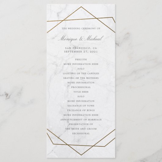 Programme de mariage en marbre géométrique Art Déc (Devant)