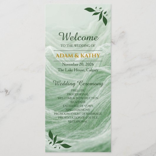 Programme de mariage en marbre vert sauge et or (Devant)