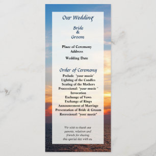 Programme de mariage en mer du lever du soleil