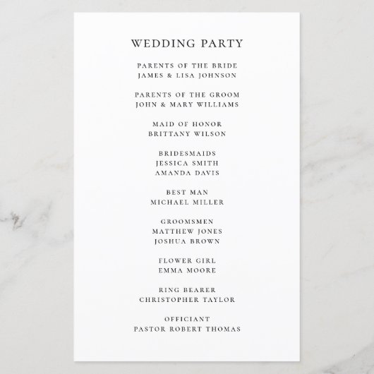 Programme de mariage en noir et blanc (Dos)