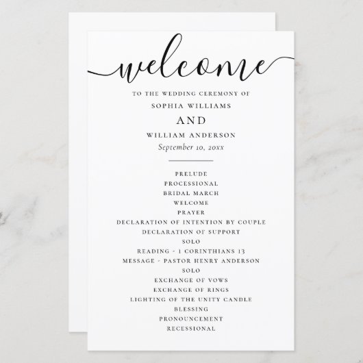 Programme de mariage en noir et blanc (Devant / Derrière)