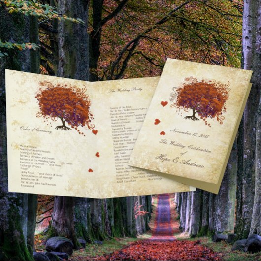 Programme de mariage en or avec arbre à feuilles e