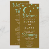 Programme de mariage en or croissant étoiles verte (Devant / Derrière)