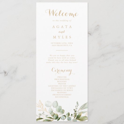 Programme de mariage en or et eucalyptus à feuilla (Devant)