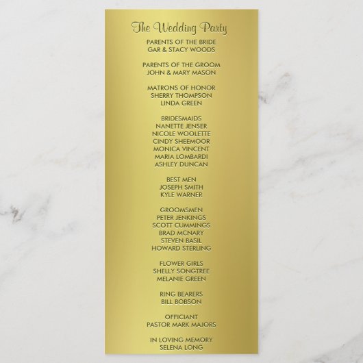 Programme de mariage en or métallique (Dos)