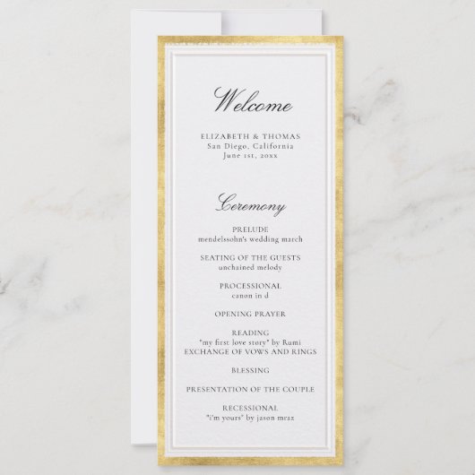 Programme de mariage en or perlé classique moderne (Devant)