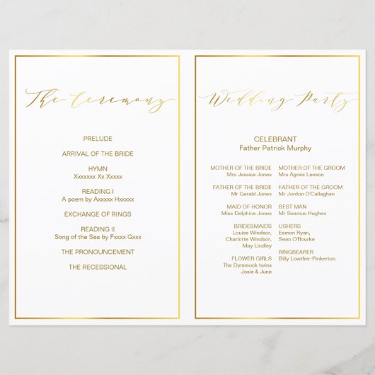 Programme de mariage en or pliable avec police chi (Dos)