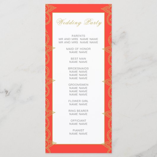 Programme de mariage en or rose orange de style in (Dos)