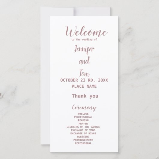 programme de mariage en or rose simple et élégant (Devant)