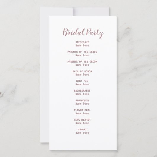 programme de mariage en or rose simple et élégant (Dos)