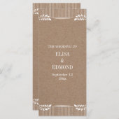 Programme de mariage en papier Kraft avec des feui (Devant / Derrière)