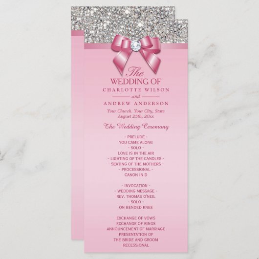 Programme de mariage en soie rose (Devant / Derrière)