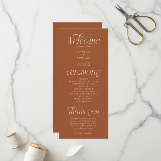 Programme de mariage en terre cuite à typographie (Devant/Arrière en situation)