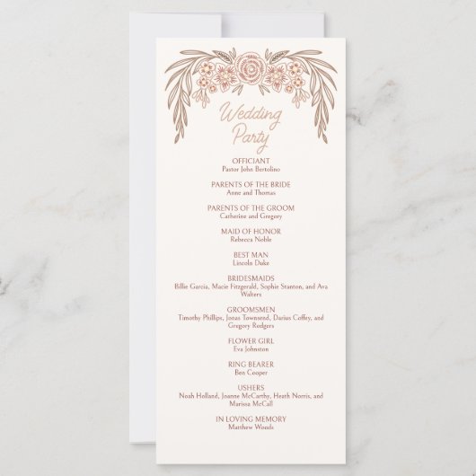 Programme de mariage en terre cuite florale botani (Dos)