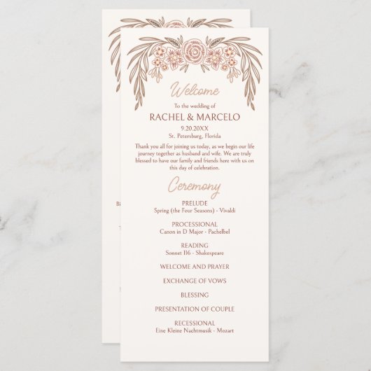 Programme de mariage en terre cuite florale botani (Devant / Derrière)