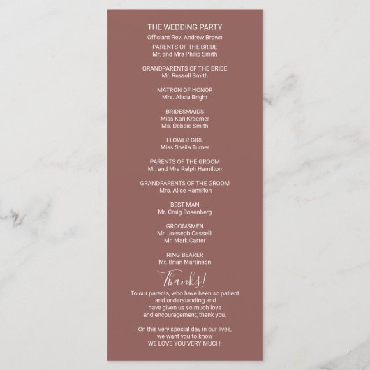 Programme de mariage en terre cuite Monogramme (Dos)