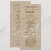 Programme de mariage en toile de lin rustique avec (Devant / Derrière)