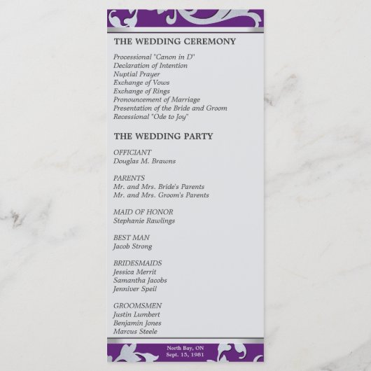 Programme de mariage - Épersion d'argent violet (Dos)