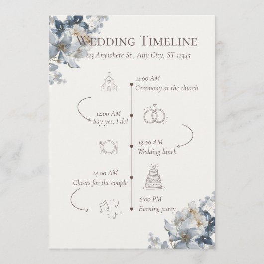 Programme de mariage et de la fête avec fleurs ble (Devant)