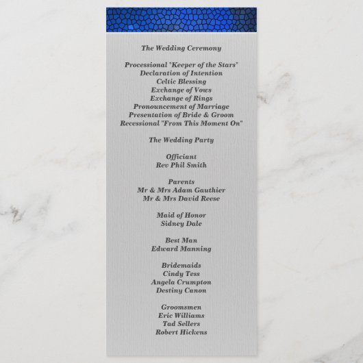 Programme de mariage et invitation en verre teinté (Dos)