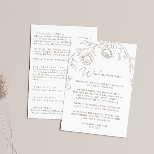 Programme de mariage et lettre d'accueil sépia vin