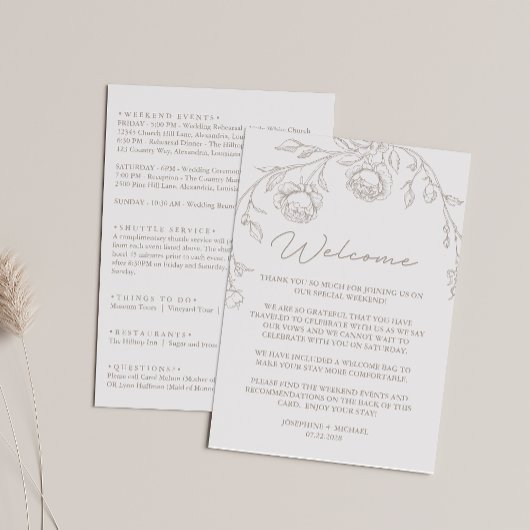 Programme de mariage et lettre de bienvenue sépia
