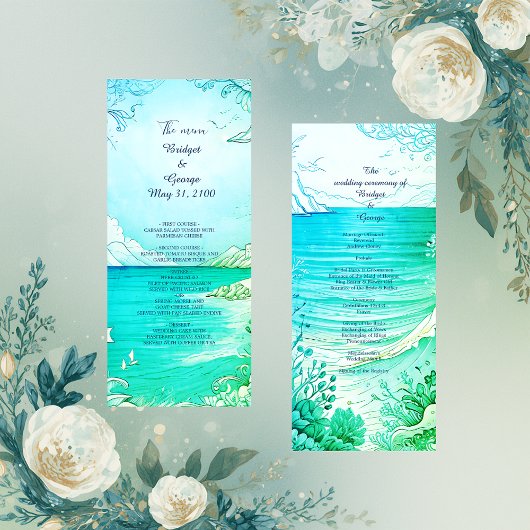 programme de mariage et menu ambiance côtière bleu
