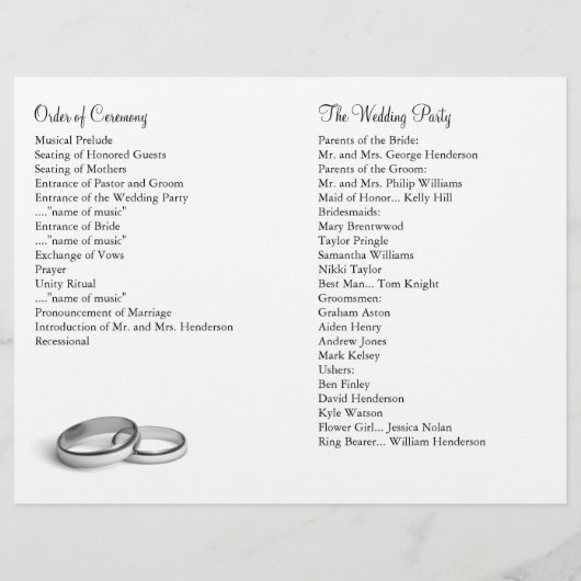 Programme de mariage éternel (Dos)