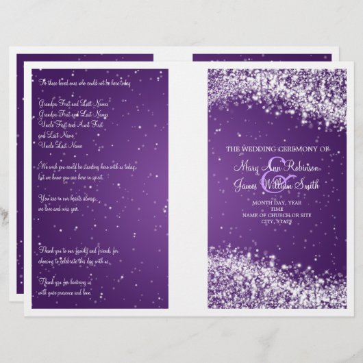 Programme de mariage Étincelle Vague pourpre (Devant / Derrière)