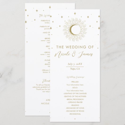 Programme de mariage étoile céleste lune en or (Devant / Derrière)