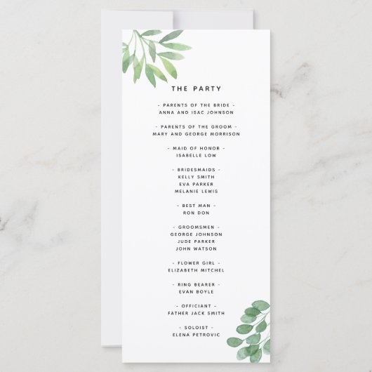 Programme de mariage Eucalyptus (Dos)