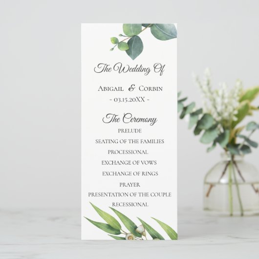 Programme de Mariage Eucalyptus Chic Moderne (Debout devant)