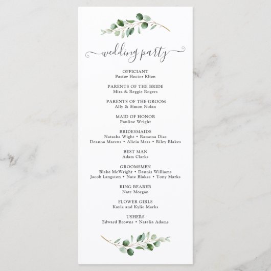 Programme de mariage Eucalyptus vert simple (Dos)