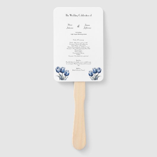 Programme de mariage éventail en tulipes bleues de (Devant)