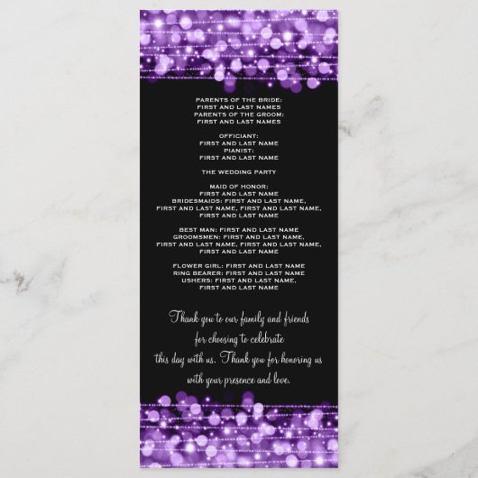 Programme de Mariage Fête Étincelles Violet (Dos)