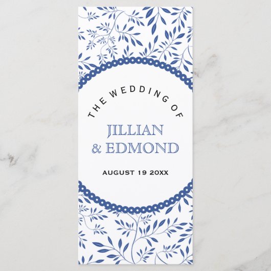 Programme de mariage feuille en bleu Indigo (Devant)