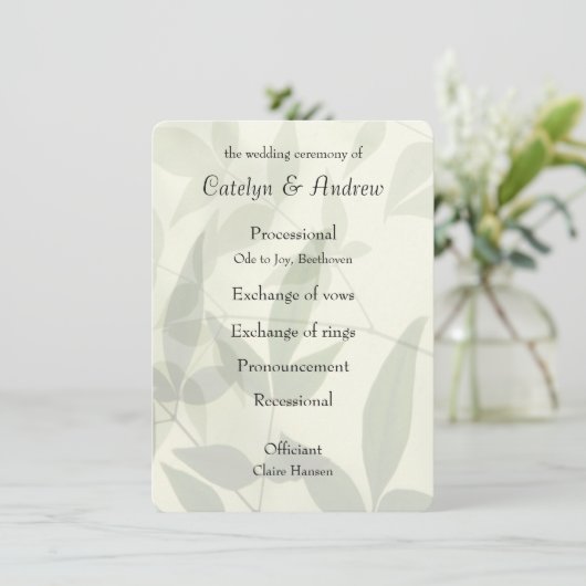 Programme de mariage feuille pâle (Debout devant)