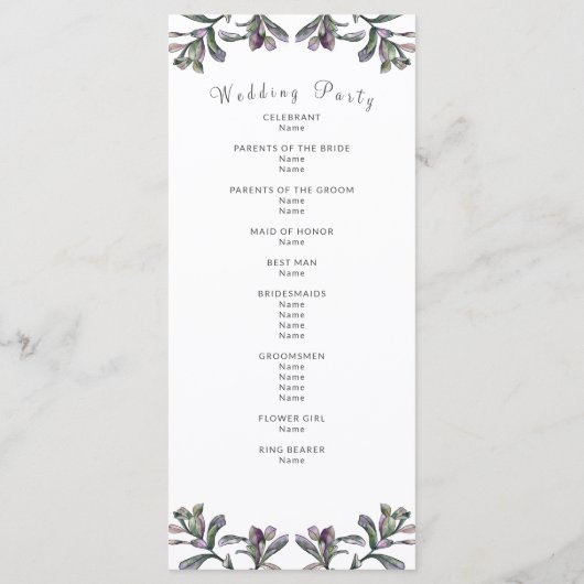 Programme de mariage feuille tropicale or script (Dos)