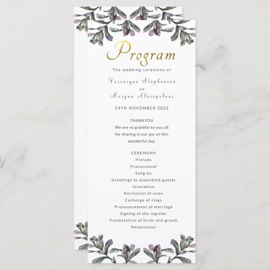Programme de mariage feuille tropicale or script (Devant / Derrière)