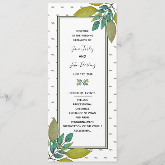 Programme de mariage Feuille vert (Devant)