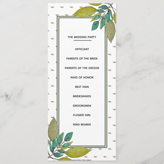Programme de mariage Feuille vert (Dos)