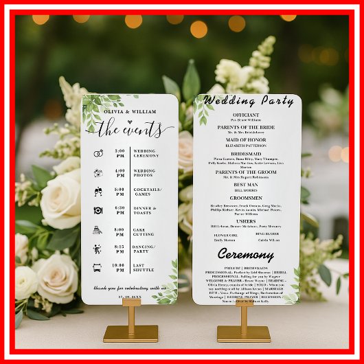 Programme de mariage Feuilles de Sauge Verte Ordre