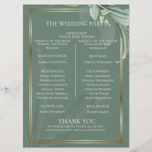 Programme de mariage | Feuilles tropicaux modernes (Dos)