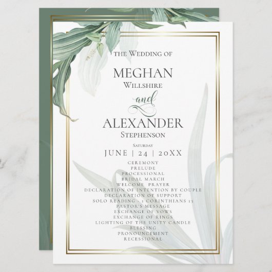 Programme de mariage | Feuilles tropicaux modernes (Devant / Derrière)