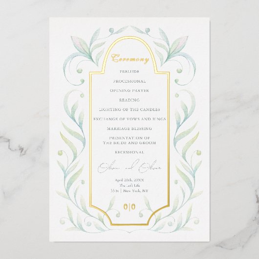 Programme de mariage Feuilles Vertes (Recto)
