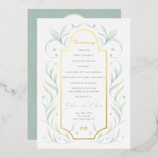Programme de mariage Feuilles Vertes (Recto/Verso)